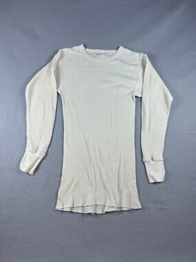 Vintage Morgan Mills Thermal Shirt Men L White Long Sleeve Waffle Knit Cabincore